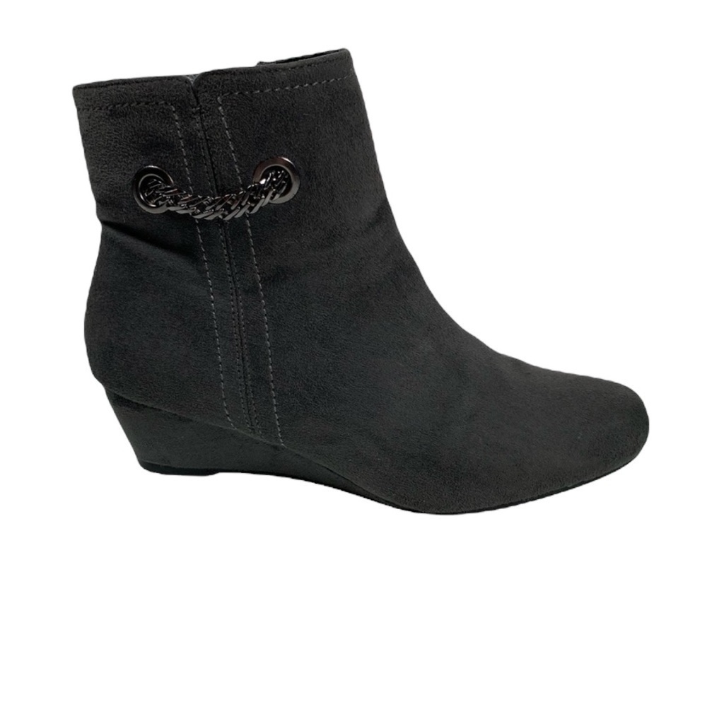 Gray Suede Wedge Heel Silver Chain Ankle Boots